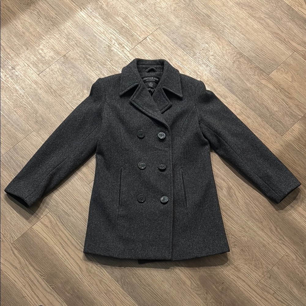 Gray Wool Pea Coat with Double-Breasted Design